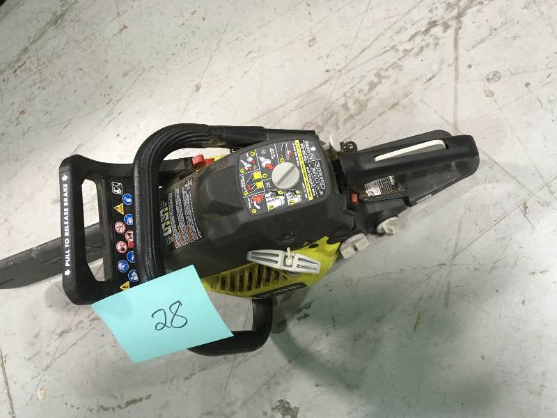 lot 28 image: Ryobi RY3716 16-Inch 2 Cycle Gas Chainsaw  Used in good working cond.