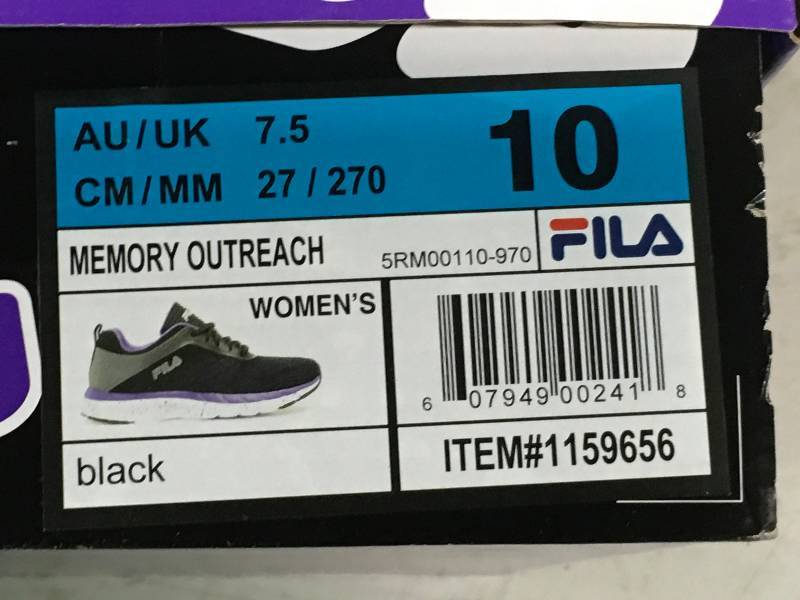 lot 36 image: Fila Womens Memory Foam Outreach Athletic Shoe (10, Black) not used
