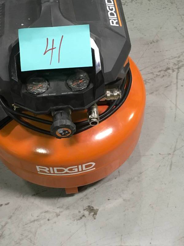 lot 41 image: RIDGID 6 Gal. Portable Electric Pancake Air Compressor in good working condition