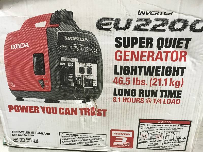 lot 53 image: Honda 2,200-Watt Super Quiet Gasoline Powered Portable Inverter Generator with Eco-Throttle and Oil Alert not used