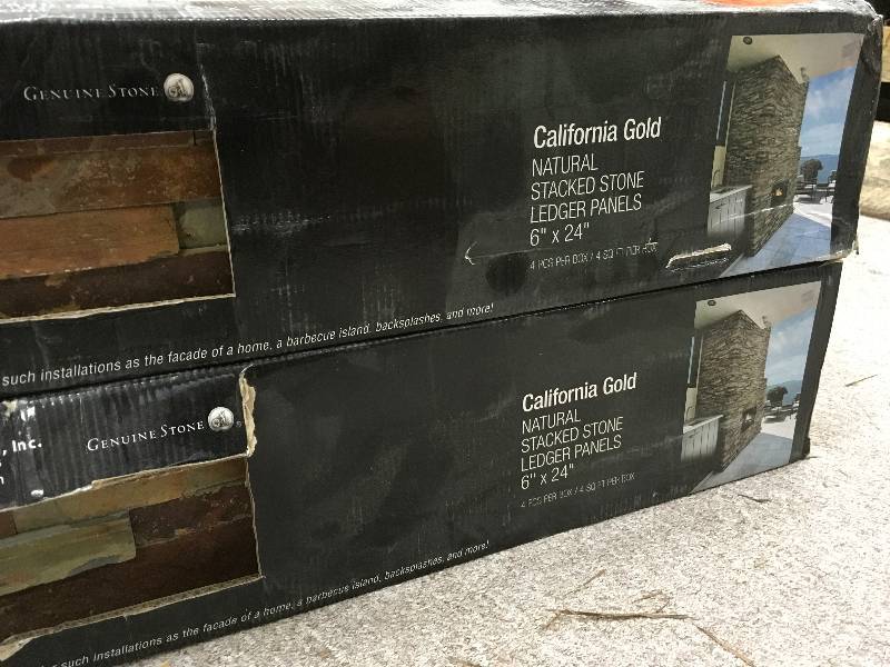 lot 76 image: California Gold Ledger Panel 6 in. x 24 in. Natural Slate Wall Tile (4 sq. ft.  case)  LOT OF TWO CASES not used
