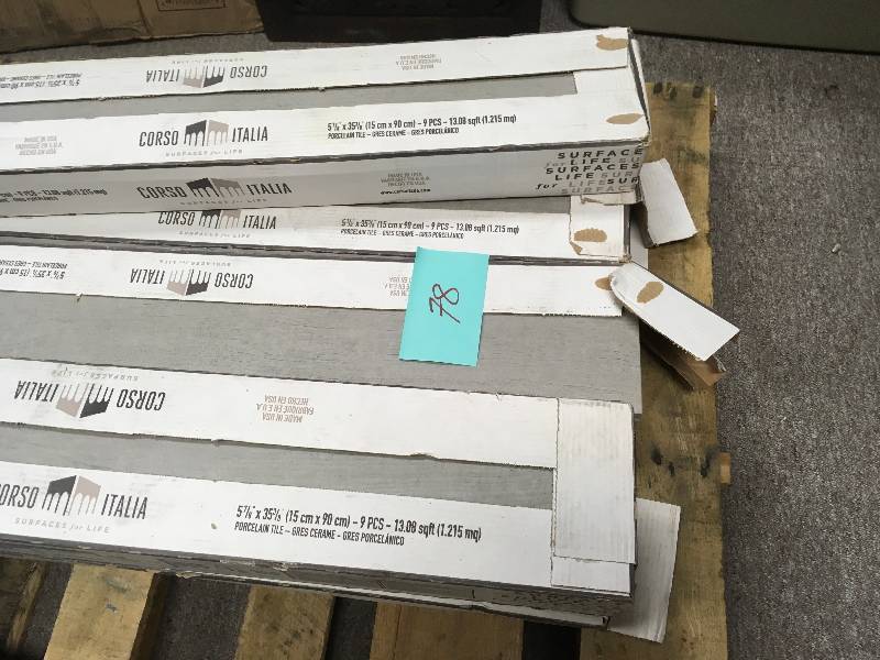 lot 78 image: CORSO ITALIA PORCELAIN TILE GRESS CERAME 9 PCS 13.08 SQ FT CASE 6 IN X 36 IN LOT OF 5 CASES not used