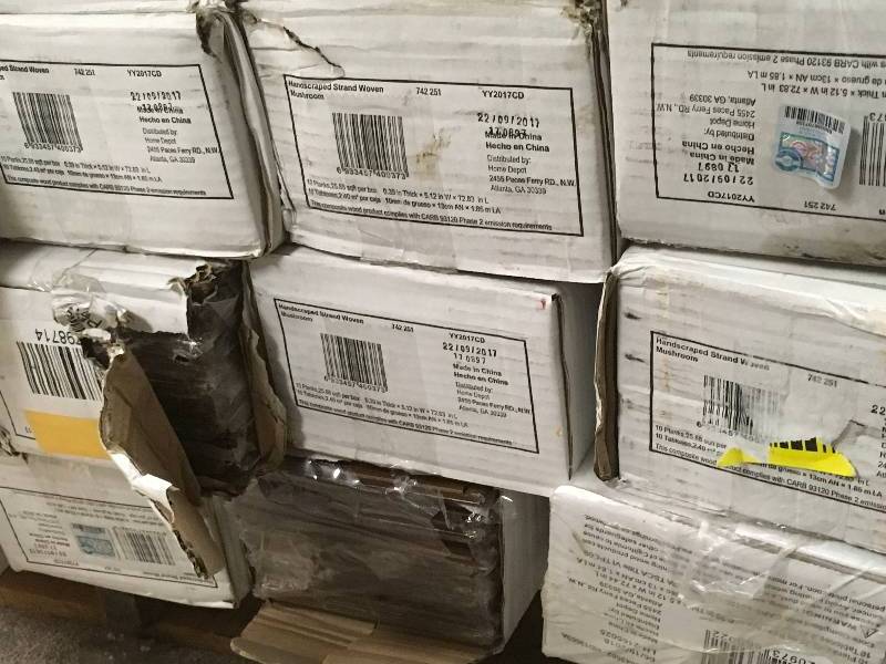 lot 96 image: LOT OF 6 CASES Home Decorators Collection Strand Woven Distressed Dark Honey 12 in. T x Multi Width x 72 in. L Engineered Click Bamboo Flooring