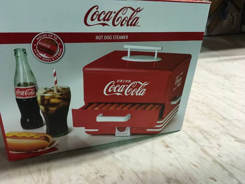 lot 2 image: Nostalgia - Coca-Cola Hot Dog Steamer - Coke Red Open box in good condition