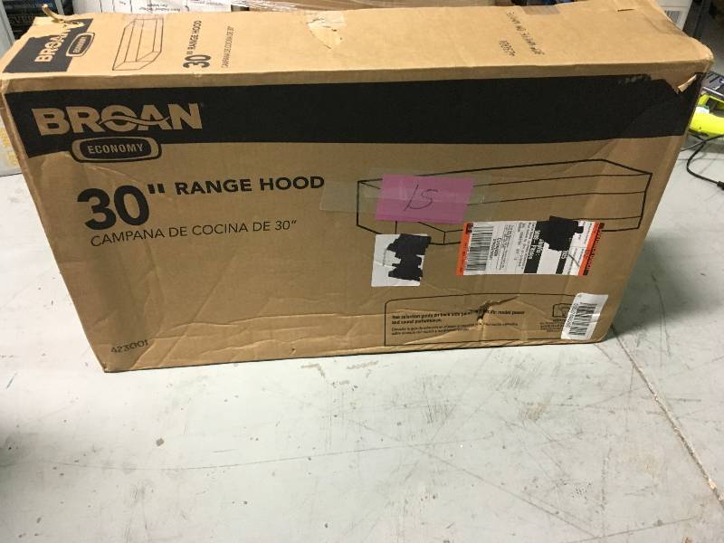 lot 15 image: Broan 42000 Series 30 in. Under Cabinet Range Hood with Light in White open box in good condition