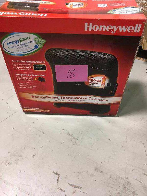 lot 18 image: Honeywell EnergySmart 1500-Watt ThermaWave Ceramic Electric Portable Heater open box in good condition
