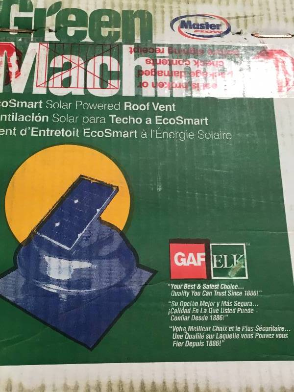 lot 20 image: Master Flow 500 CFM Solar Powered Roof Mount Exhaust Fan open box in good condition
