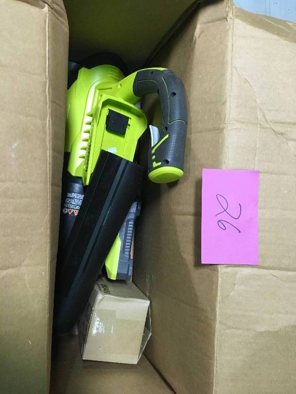 lot 26 image: Ryobi Reconditioned 155 MPH 300 CFM 40-Volt Lithium-Ion Cordless Jet Fan Leaf Blower with Battery and Charger Not Included open box in good condition