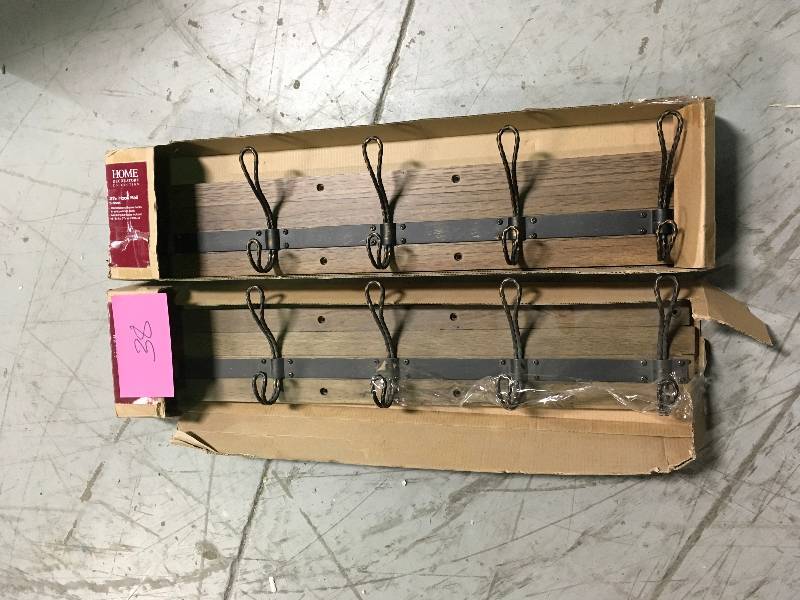 lot 38 image: Home Decorators Collection Wall Shelves, Hooks & Racks 27 In. Decorative 5-Hook Key Rail In Antique open box in good condition