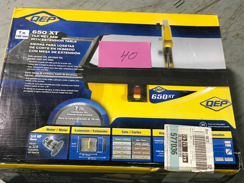 lot 40 image: QEP 34 HP Wet Tile Saw with 7 in. Diamond Blade used in good condition