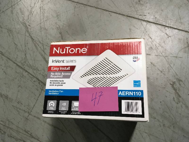 lot 47 image: NuTone InVent Series 110 CFM Ceiling Roomside Installation Bathroom Exhaust Fan, ENERGY STAR open box in good condition