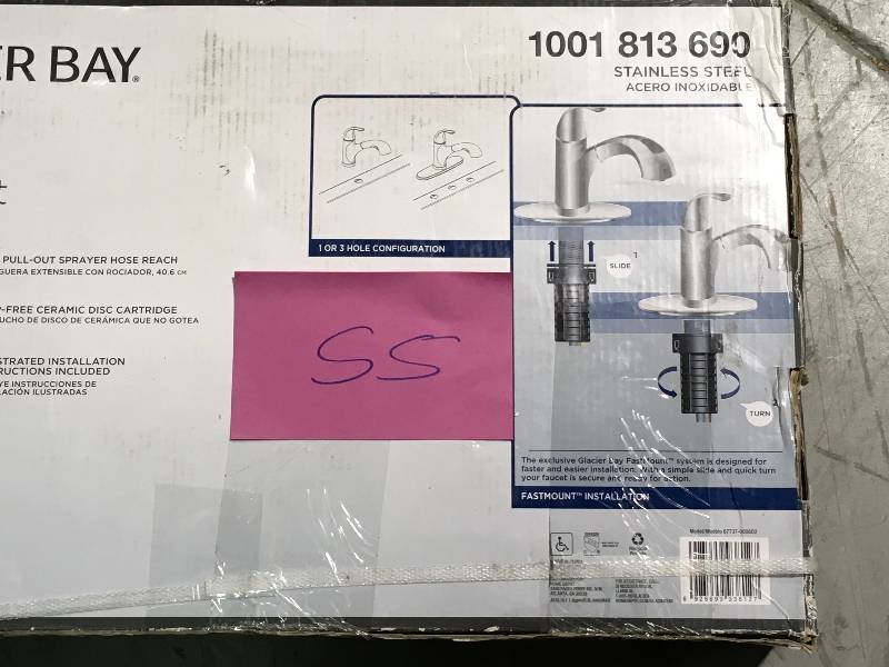 lot 55 image: Glacier Bay Market Single-Handle Pull-Out Sprayer Kitchen Faucet in Stainless Steel  Open box not used