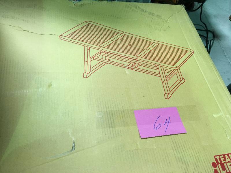 lot 64 image: WE Furniture Solid Acacia Wood Patio Extendable Dining Table not used