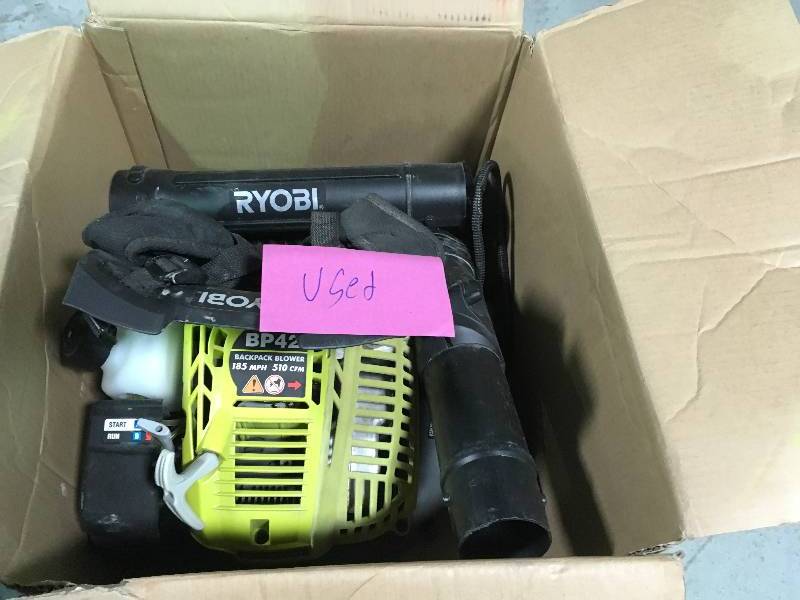 lot 68 image: Ryobi 185 MPH 510 CFM Gas Backpack Leaf Blower  Used in good working cond.