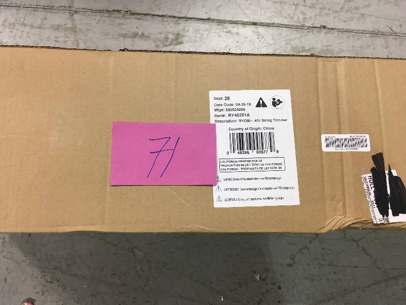 lot 71 image: Ryobi 40-Volt Lithium-Ion Cordless String TrimmerEdger - Battery and Charger Not Included in good condition