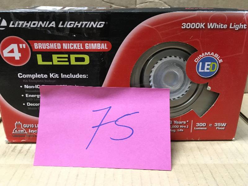 lot 75 image: Lithonia Lighting 4 in. Brushed Nickel Integrated LED Recessed Kit Gimbal Lamped  in good condition