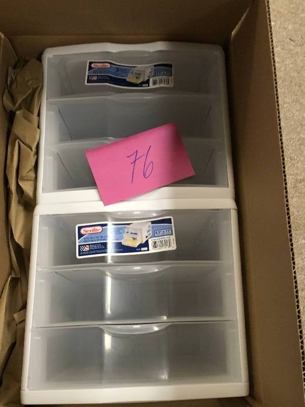 lot 76 image: Sterilite Clearview 3-Compartment Plastic Drawer Unit new