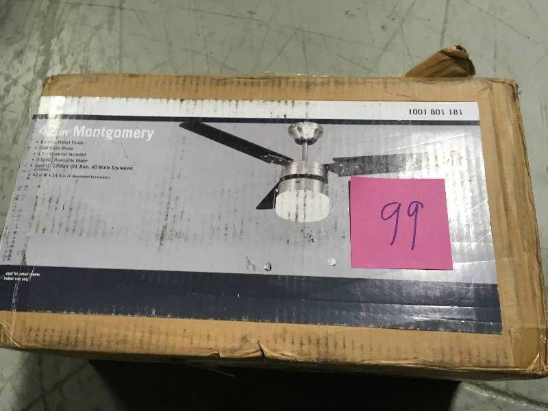 lot 99 image: Montgomery 42 in. Indoor Brushed Nickel Ceiling Fan with Light Kit  in good condition