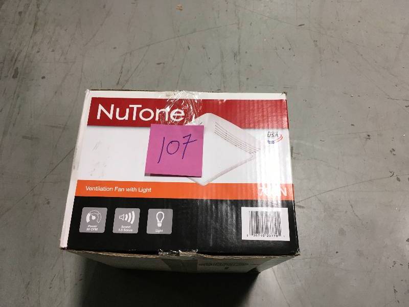 lot 107 image: NuTone 50 CFM Ceiling Bathroom Exhaust Fan with Light  in good condition