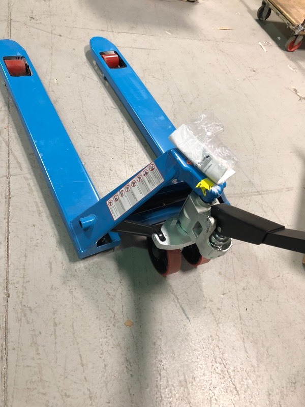 lot 110 image: Eoslift M25 5,500 lbs. 27 in. x 48 in. Manual Pallet Truck German Seal System with Polyurethane Wheels not used