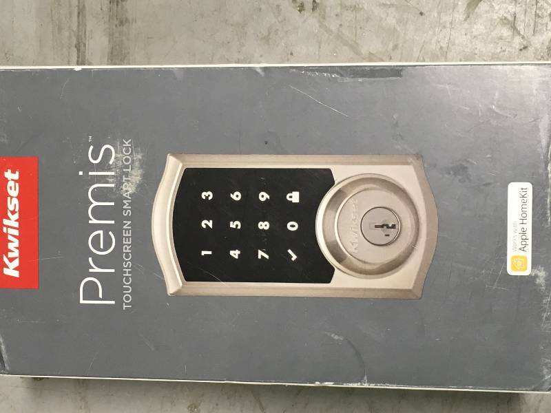 lot 63 image: Kwikset Premis Touchscreen Smart Lock Satin Nickel Single Cylinder Electronic Deadbolt Featuring SmartKey Security