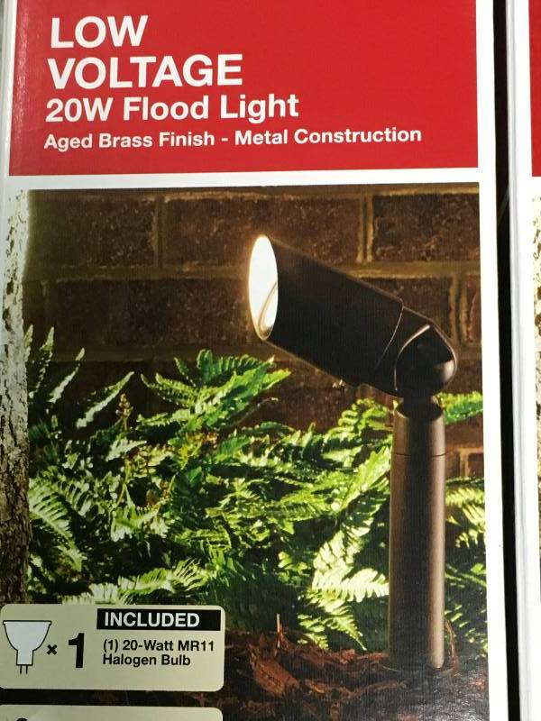 lot 64 image: Lot of 4 Hampton Bay Low-Voltage 20-Watt Aged Brass Outdoor Halogen Landscape Flood Light new