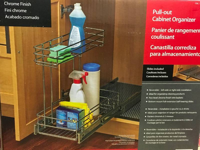 lot 77 image: Richelieu Pull-out Kitchen Cabinet Organizer Chrome new