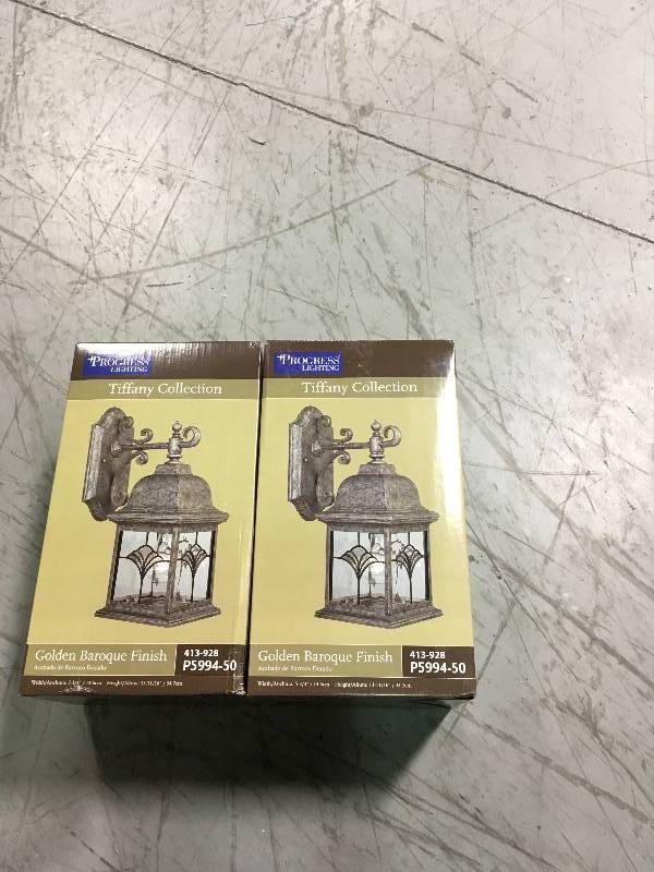 lot 3 image: LOT OF TWO Progress P5994-50 Tiffany 1 Light 14 inch Golden Baroque Outdoor Wall Lantern new