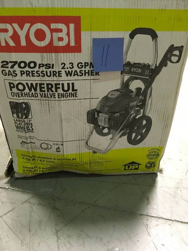 lot 11 image: Ryobi RY802700A 2700-PSI 2.3-GPM Gas Pressure Washer open box in like new condition