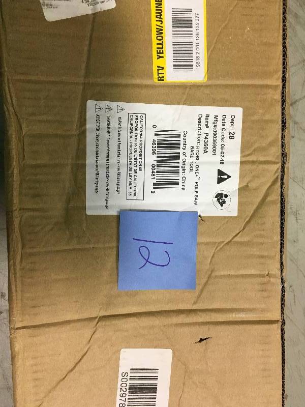 lot 12 image: Ryobi One 8 in. 18-Volt 9.5 ft. Cordless Electric Pole Saw without Battery and Charger open box in like new condition