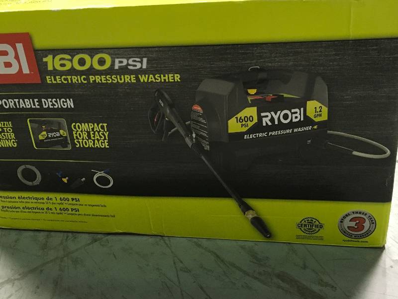 lot 20 image: Ryobi RY141612 1,600-PSI 1.2-GPM Electric Pressure Washer open box in good condition