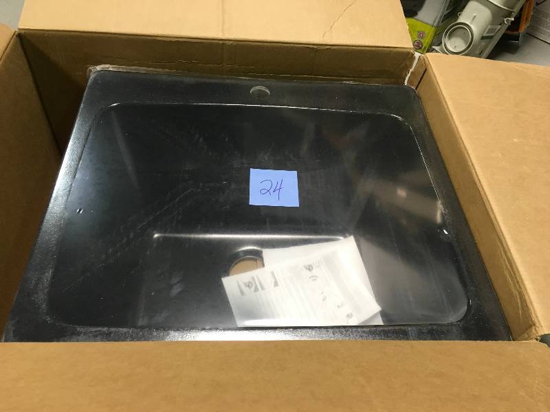 lot 24 image: Mont Blanc Wakefield Natural Stone Dual Mount Granite Composite 25 in. 1-Hole Utility Single Bowl Kitchen Sink in Black not used