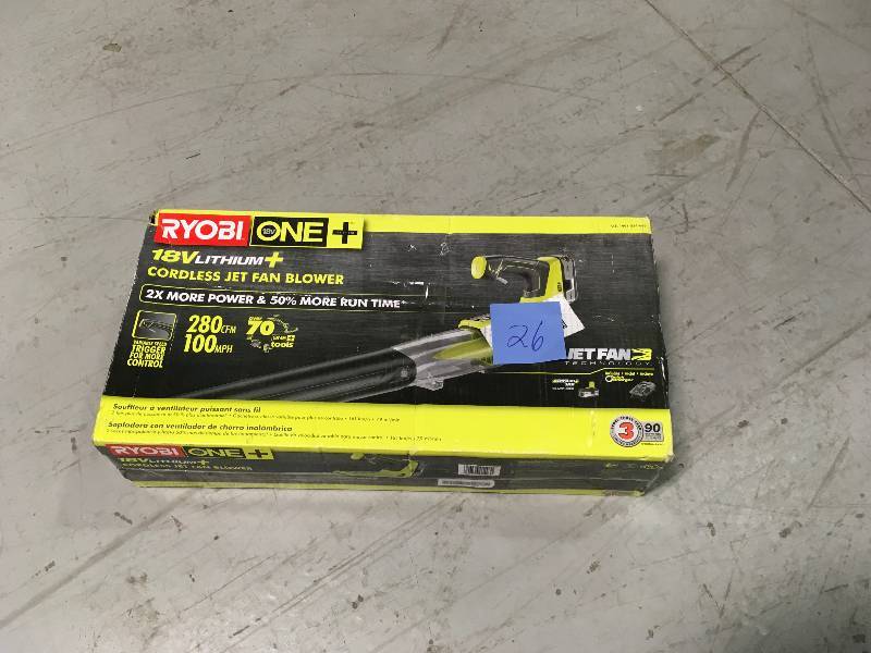 lot 26 image: Ryobi P21801 One 100 MPH 18-volt Lithium-ion Cordless Jet Fan Leaf Blower