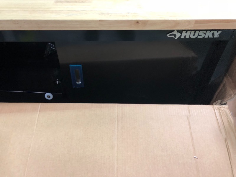 lot 103 image: Husky 20 in. H x 48 in. W x 18 in. D Steel Storage Bench open box not used