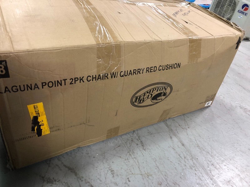 lot 105 image: Hampton Bay Laguna Point All-Weather Wicker Outdoor Lounge Chairs with Quarry Red Cushions (2-Pack) NEW