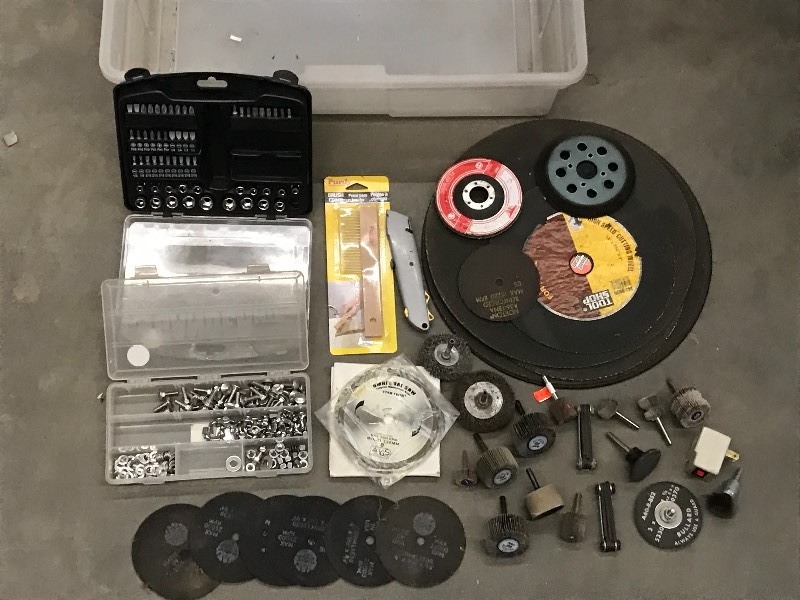 lot 175 image: Tote Of Assorted Hardware, Cutting...