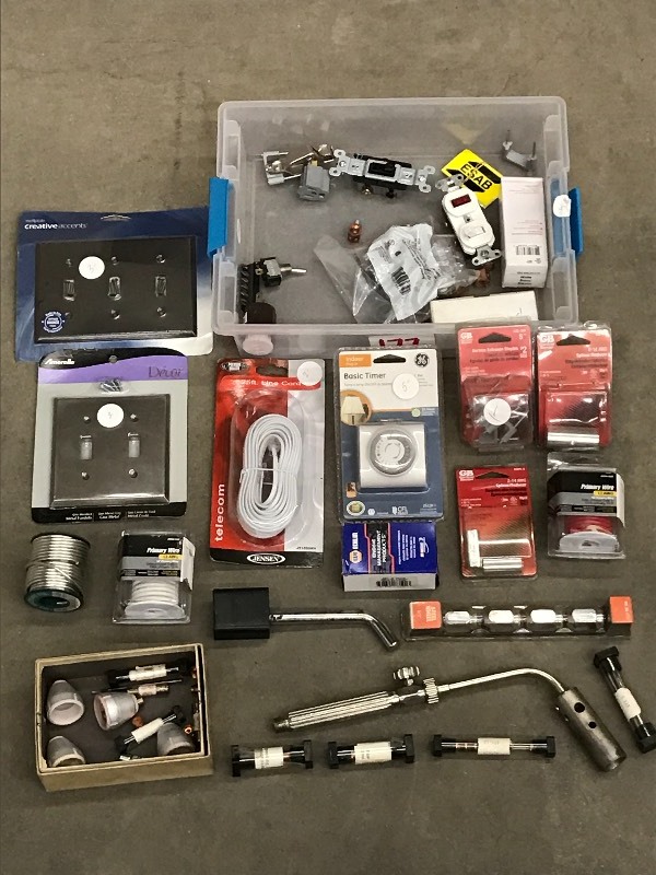 lot 177 image: Tote Of Assorted Electrical Suppli...