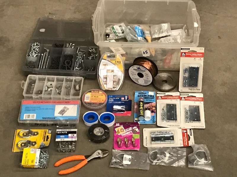 lot 178 image: Tote Of Assorted Hardware, Hinges,...