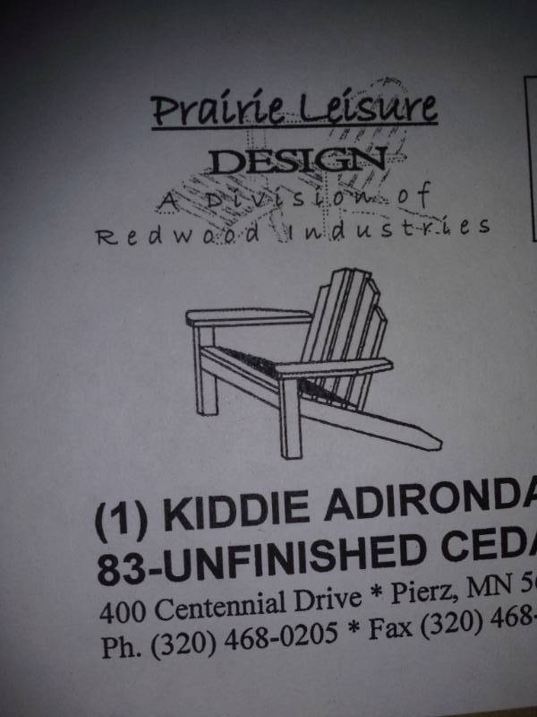 lot 3315 image: Pair of Kiddie Adirondack Chairs (Unfinished Cedar)