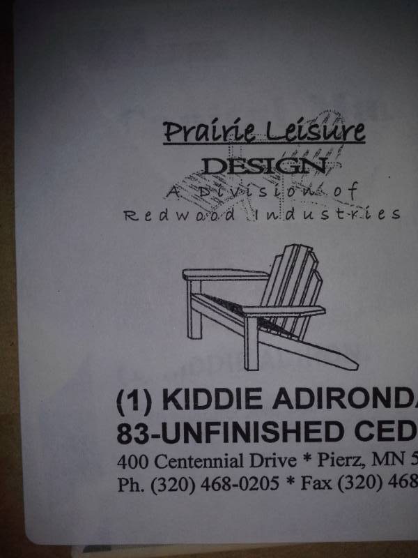 lot 3318 image: Pair of Kiddie Adirondack Chairs (Unfinished Cedar)