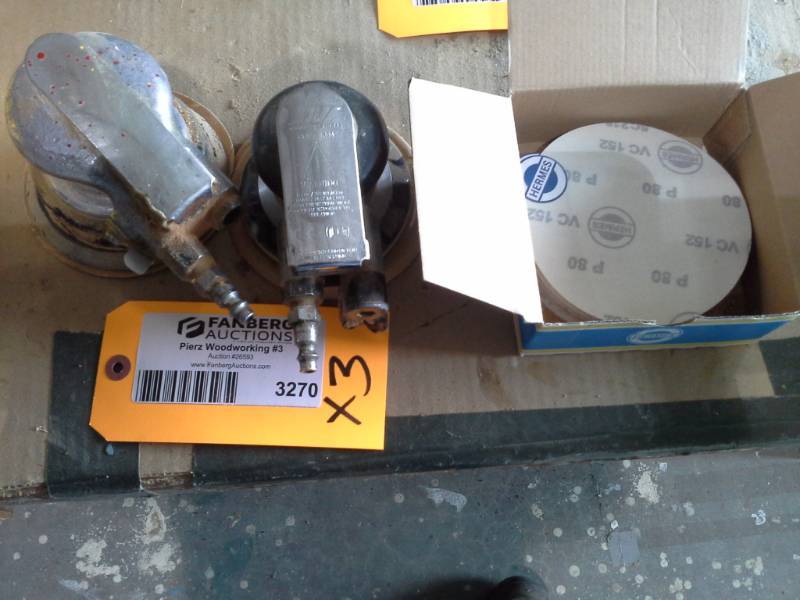 lot 3270 image: Two Palm Sanders and a Box of Sanding Pads