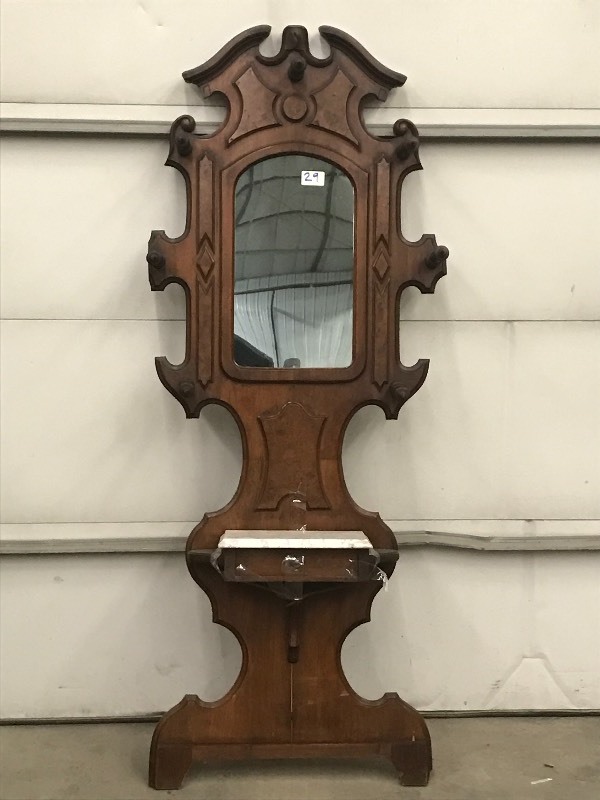lot 29 image: Antique Wood-Framed Mirror With Jew...
