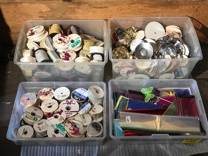 lot 35 image: (4) Totes Of Assorted Party  Wedding  Banquet Decor Supplies