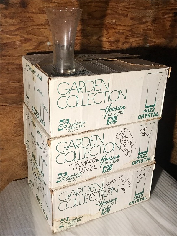 lot 46 image: (3) Cases Of Party-Rental Trumpet Vases