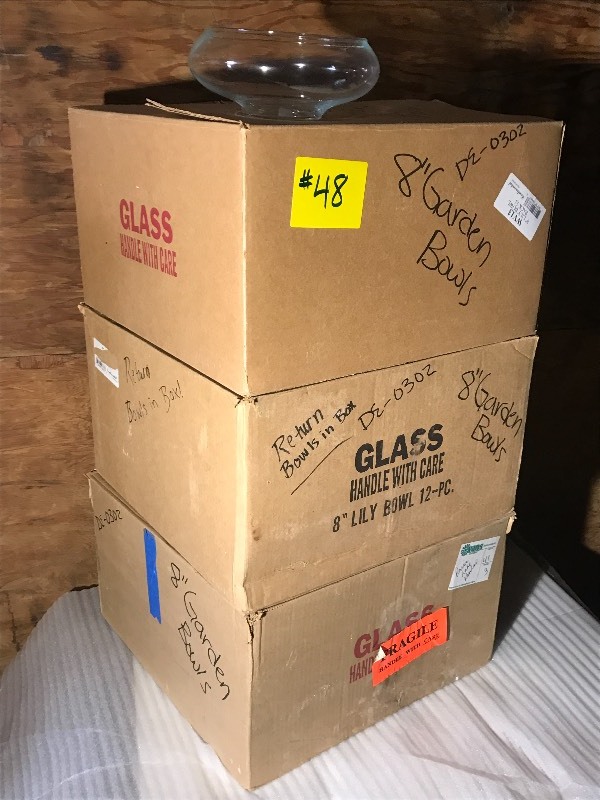 lot 48 image: (3) Cases Of Party-Rental Glass Garden Bowls
