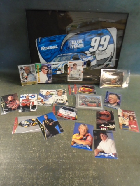 lot 48 image: Framed, Signed License Plate Cover Carl Edwards with Card, Dale Earnhardt Card and MORE
