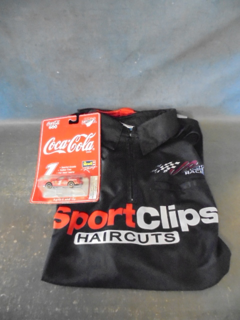 lot 64 image: Race-used Denny Hamlin, Joe Gibbs Racing Crew Shirt and Coca-Cola Die Cast Car