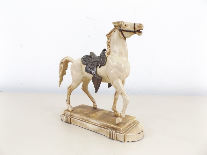 lot 1 image: Antique Art Deco Painted Metal Horse Statue