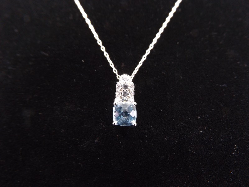 lot 55 image: New .925 Sterling Silver Faceted Aqua Marine Necklace and Earrings