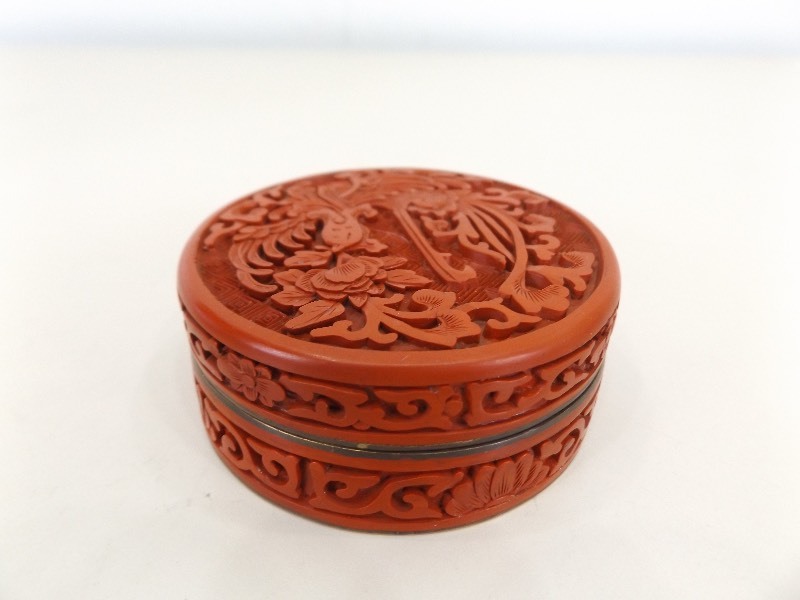 lot 66 image: Cinnabar Asian Enamel 3 Trinket Box  